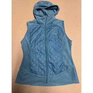 Columbia Womens Fleece Quilted Vest Hooded Teal Blue Thermal Coil Size L